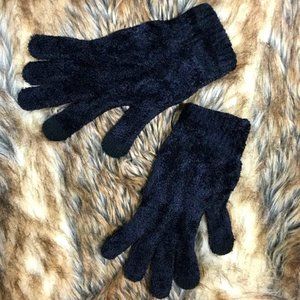 Black Plush Stretch Velour Gloves